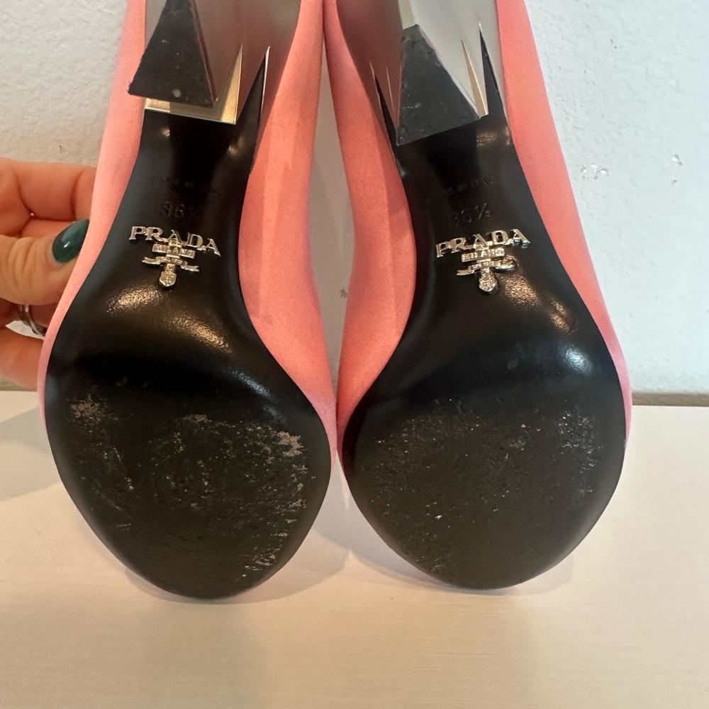 Prada Pink Satin Pumps with Sculpted Silver Lightning Heels - Picture 5 of 5